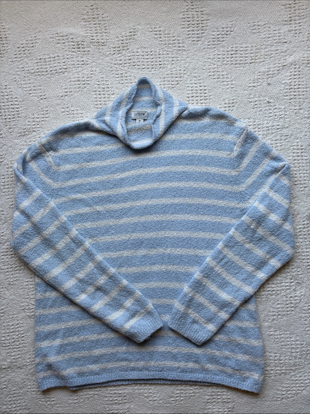 J. Crew Women’s Pale Blue and Cream Striped Turtleneck Sweater